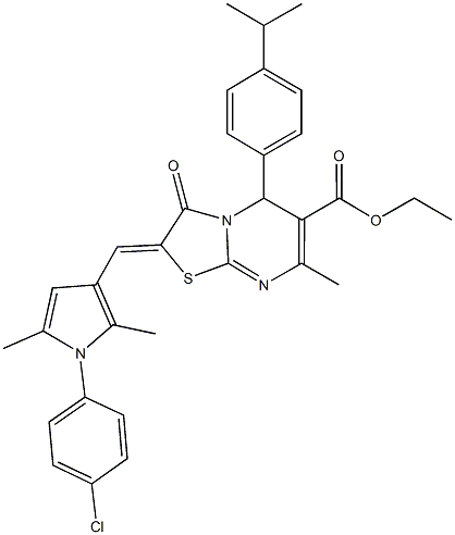 ethyl 2-{[1-(4-chlorophenyl)-2,5-dimethyl-1H-pyrrol-3-yl]methylene}-5-(4-isopropylphenyl)-7-methyl-3-oxo-2,3-dihydro-5H-[1,3]thiazolo[3,2-a]pyrimidine-6-carboxylate Struktur