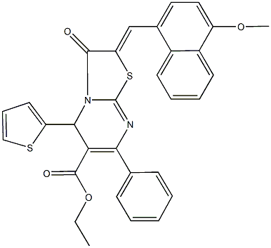 ethyl 2-[(4-methoxy-1-naphthyl)methylene]-3-oxo-7-phenyl-5-(2-thienyl)-2,3-dihydro-5H-[1,3]thiazolo[3,2-a]pyrimidine-6-carboxylate Struktur