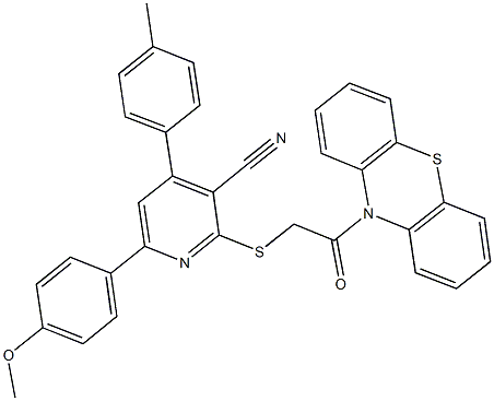 6-(4-methoxyphenyl)-4-(4-methylphenyl)-2-{[2-oxo-2-(10H-phenothiazin-10-yl)ethyl]sulfanyl}nicotinonitrile Struktur