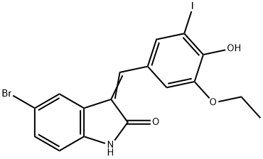 5-bromo-3-(3-ethoxy-4-hydroxy-5-iodobenzylidene)-1,3-dihydro-2H-indol-2-one Struktur
