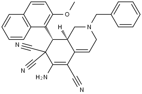 6-amino-2-benzyl-8-(2-methoxy-1-naphthyl)-2,3,8,8a-tetrahydro-5,7,7(1H)-isoquinolinetricarbonitrile Struktur