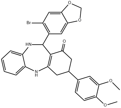 11-(6-bromo-1,3-benzodioxol-5-yl)-3-(3,4-dimethoxyphenyl)-2,3,4,5,10,11-hexahydro-1H-dibenzo[b,e][1,4]diazepin-1-one Struktur