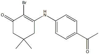 3-(4-acetylanilino)-2-bromo-5,5-dimethyl-2-cyclohexen-1-one Struktur