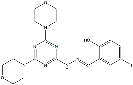 2-hydroxy-5-iodobenzaldehyde [4,6-di(4-morpholinyl)-1,3,5-triazin-2-yl]hydrazone Struktur