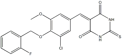 5-{3-chloro-4-[(2-fluorobenzyl)oxy]-5-methoxybenzylidene}-2-thioxodihydro-4,6(1H,5H)-pyrimidinedione Struktur