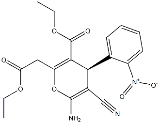 ethyl (4S)-6-amino-5-cyano-2-(2-ethoxy-2-oxoethyl)-4-(2-nitrophenyl)-4H-pyran-3-carboxylate Struktur