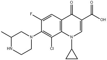 3-Quinolinecarboxylic acid, 8-chloro-1-cyclopropyl-6-fluoro-1,4-dihydro-7-(3-Methyl-1-piperazinyl)-4-oxo- Struktur