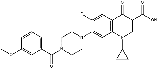 3-Quinolinecarboxylic acid, 1-cyclopropyl-6-fluoro-1,4-dihydro-7-[4-(3-Methoxybenzoyl)-1-piperazinyl]-4-oxo- Struktur