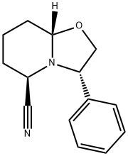 (3S,5R,8AS)-(+)-六氫-3-苯基-5H-噁唑并[3,2-A]吡啶-5-甲腈 結構式