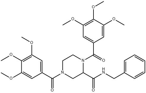 1,4-Bis(3,4,5-trimethoxybenzoyl)-N-(phenylmethyl)-2-piperazinecarboxam ide Struktur