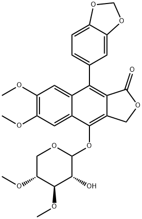 9-(1,3-ベンゾジオキソール-5-イル)-4-[(3-O,4-O-ジメチル-D-キシロピラノシル)オキシ]-6,7-ジメトキシナフト[2,3-c]フラン-1(3H)-オン 化學(xué)構(gòu)造式