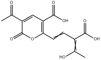 3-Acetyl-6-(3-carboxy-4-hydroxy-1,3-pentadienyl)-2-oxo-2H-pyran-5-carboxylic acid Struktur