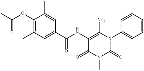 Benzamide,  4-(acetyloxy)-N-(6-amino-1,2,3,4-tetrahydro-3-methyl-2,4-dioxo-1-phenyl-5-pyrimidinyl)-3,5-dimethyl- Struktur