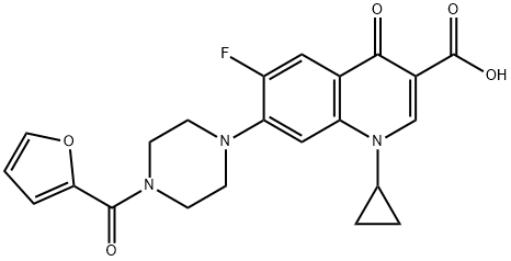 3-Quinolinecarboxylic acid, 1-cyclopropyl-6-fluoro-7-[4-(2-furanylcarbonyl)-1-piperazinyl]-1,4-dihydro-4-oxo- Struktur