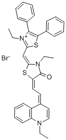 3-ETHYL-2-(3-ETHYL-4,5-DIPHENYL-THIAZOLIUM-2-YL-METHYLENE)-5-[2-(1-ETHYL-1H-QUINOLIN-4-YLIDENE)-ETHYLIDENE]-THIAZOLIDIN-4-ONE BROMIDE Struktur