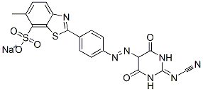sodium 2-[4-[[2-(cyanoimino)hexahydro-4,6-dioxopyrimidin-5-yl]azo]phenyl]-6-methylbenzothiazole-7-sulphonate Struktur