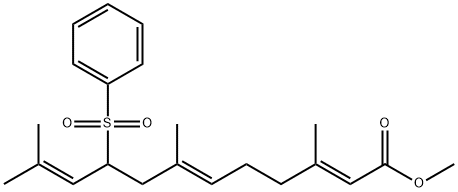 (2E,6E)-3,7,11-Trimethyl-9-(phenylsulfonyl)-2,6,10-dodecatrienoic acid methyl ester Struktur