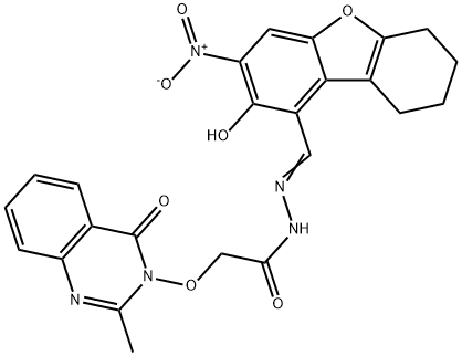 Acetic acid, [(2-methyl-4-oxo-3(4H)-quinazolinyl)oxy]-, [(6,7,8,9-tetrahydro-2-hydroxy-3-nitro-1-dibenzofuranyl)methylene]hydrazide (9CI) Struktur