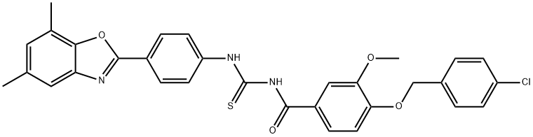 Benzamide, 4-[(4-chlorophenyl)methoxy]-N-[[[4-(5,7-dimethyl-2-benzoxazolyl)phenyl]amino]thioxomethyl]-3-methoxy- (9CI) Struktur