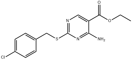 Ethyl 4-amino-2-[p-chlorobenzylthio]-5-pyrimidinecarboxylate Struktur