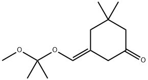 Cyclohexanone, 5-[(1-methoxy-1-methylethoxy)methylene]-3,3-dimethyl-, (E)- (9CI)