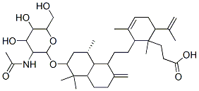 3-[2-[2-[6-[3-acetamido-4,5-dihydroxy-6-(hydroxymethyl)oxan-2-yl]oxy-5,5,8a-trimethyl-2-methylidene-decalin-1-yl]ethyl]-1,3-dimethyl-6-prop-1-en-2-yl-1-cyclohex-3-enyl]propanoic acid Struktur