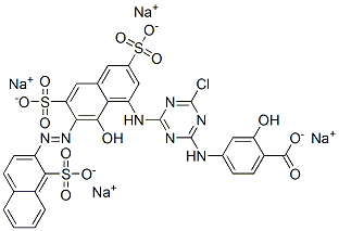 tetrasodium 4-[[4-chloro-6-[[8-hydroxy-3,6-disulphonato-7-[(1-sulphonato-2-naphthyl)azo]-1-naphthyl]amino]-1,3,5-triazin-2-yl]amino]salicylate  Struktur