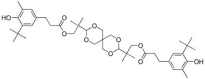 3,9-Bis[1,1-dimethyl-2-[3-(3-tert-butyl-4-hydroxy-5-methylphenyl)propionyloxy]ethyl]-2,4,8,10-tetraoxaspiro[5.5]undecane Struktur
