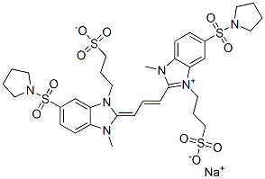 1H-Benzimidazolium, 2-[3-[1,3-dihydro-1-methyl-5-(1-pyrrolidinylsulfonyl)-3-(3-sulfopropyl)-2H-benzimidazol-2-ylidene]-1-propenyl]-1-methyl-5-(1-pyrrolidinylsulfonyl)-3-(3-sulfopropyl)-, hydroxide, inner salt, sodium salt Struktur