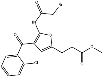2-Bromoacetylamino-3-(2-chlorobenzoyl)-5-(2-carbomethoxyethyl)thiophene Struktur
