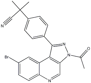4-(3-Acetyl-8-bromo-3H-pyrazolo[3,4-c]quinolin-1-yl)-alpha,alpha-dimethylbenzeneacetonitrile Struktur