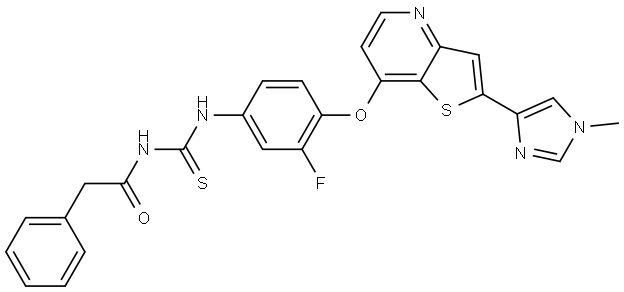 N-(3-氟-4-(2-(1-甲基-1H-咪唑-4-基)噻吩并[3,2-B]吡啶-7-氧基)苯基氨基硫代甲?；?-2-苯乙酰胺 結構式