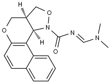 N-[(DIMETHYLAMINO)METHYLENE]-3A,11C-DIHYDRO-3H-BENZO[5,6]CHROMENO[4,3-C]ISOXAZOLE-1(4H)-CARBOXAMIDE Struktur
