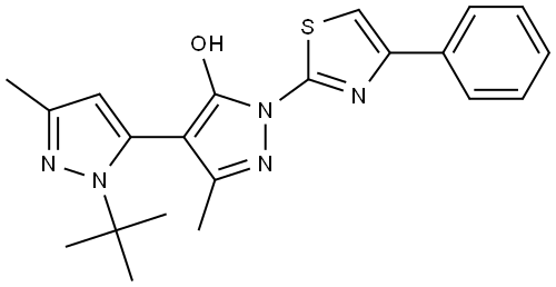 1-(4-PHENYL-2-THIAZOLYL)-1-TERT-BUTYL-3,3'-DIMETHYL-5-HYDROXY[4,5']-BIPYRAZOL Struktur