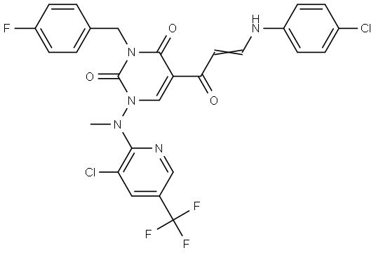 5-[3-(4-CHLOROANILINO)ACRYLOYL]-1-[[3-CHLORO-5-(TRIFLUOROMETHYL)-2-PYRIDINYL](METHYL)AMINO]-3-(4-FLUOROBENZYL)-2,4(1H,3H)-PYRIMIDINEDIONE Struktur