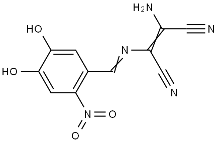 2-AMINO-1-(1-AZA-2-(3,4-DIHYDROXY-6-NITROPHENYL)VINYL)ETHENE-1,2-DICARBONITRILE Struktur