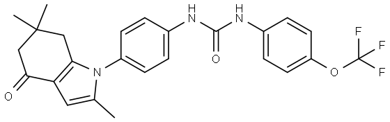 ((4-(TRIFLUOROMETHOXY)PHENYL)AMINO)-N-(4-(2,6,6-TRIMETHYL-4-OXO(5,6,7-TRIHYDROINDOLYL))PHENYL)FORMAMIDE Struktur