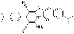 (E)-5-AMINO-2-(4-ISOPROPYLBENZYLIDENE)-7-(4-ISOPROPYLPHENYL)-3-OXO-3,7-DIHYDRO-2H-THIAZOLO[3,2-A]PYRIDINE-6,8-DICARBONITRILE Struktur