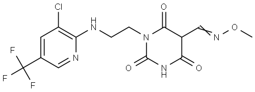 1-(2-([3-CHLORO-5-(TRIFLUOROMETHYL)-2-PYRIDINYL]AMINO)ETHYL)-2,4,6-TRIOXOHEXAHYDRO-5-PYRIMIDINECARBALDEHYDE O-METHYLOXIME Struktur