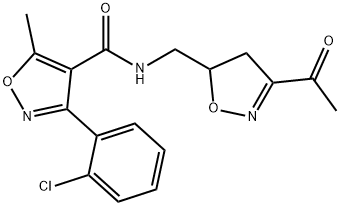 N-[(3-ACETYL-4,5-DIHYDRO-5-ISOXAZOLYL)METHYL]-3-(2-CHLOROPHENYL)-5-METHYL-4-ISOXAZOLECARBOXAMIDE Struktur