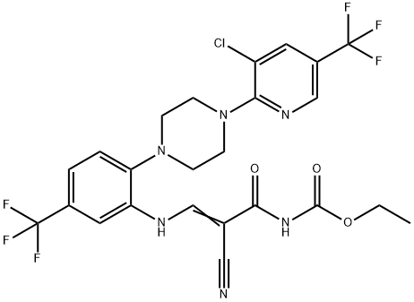 ETHYL N-(3-[2-(4-[3-CHLORO-5-(TRIFLUOROMETHYL)-2-PYRIDINYL]PIPERAZINO)-5-(TRIFLUOROMETHYL)ANILINO]-2-CYANOACRYLOYL)CARBAMATE Struktur