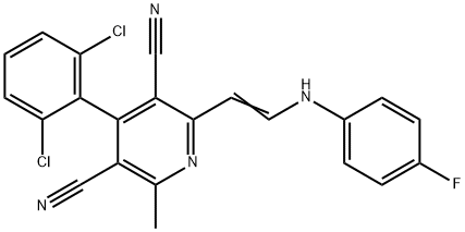 4-(2,6-DICHLOROPHENYL)-2-[2-(4-FLUOROANILINO)VINYL]-6-METHYL-3,5-PYRIDINEDICARBONITRILE Struktur