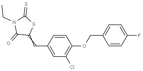 5-((3-CHLORO-4-[(4-FLUOROBENZYL)OXY]PHENYL)METHYLENE)-3-ETHYL-2-THIOXO-1,3-THIAZOLAN-4-ONE Struktur