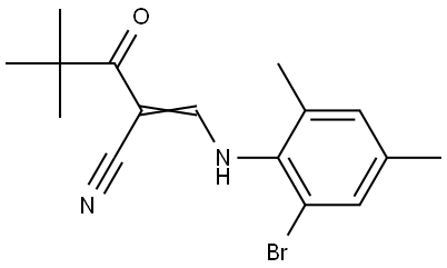 2-(2,2-DIMETHYLPROPANOYL)-3-((2-BROMO-4,6-DIMETHYLPHENYL)AMINO)PROP-2-ENENITRILE Struktur