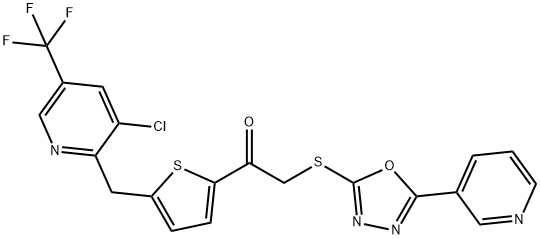 1-(5-([3-CHLORO-5-(TRIFLUOROMETHYL)-2-PYRIDINYL]METHYL)-2-THIENYL)-2-([5-(3-PYRIDINYL)-1,3,4-OXADIAZOL-2-YL]SULFANYL)-1-ETHANONE Structure