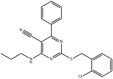 2-[(2-CHLOROBENZYL)SULFANYL]-4-PHENYL-6-(PROPYLAMINO)-5-PYRIMIDINECARBONITRILE Struktur