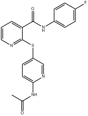 2-([6-(ACETYLAMINO)-3-PYRIDINYL]SULFANYL)-N-(4-FLUOROPHENYL)NICOTINAMIDE Struktur