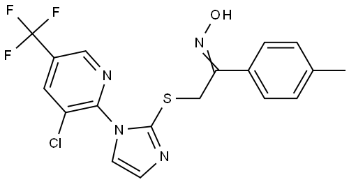 2-((1-[3-CHLORO-5-(TRIFLUOROMETHYL)-2-PYRIDINYL]-1H-IMIDAZOL-2-YL)SULFANYL)-1-(4-METHYLPHENYL)-1-ETHANONE OXIME Struktur