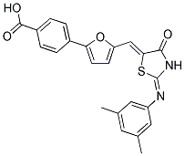 4-[5-((Z)-{(2Z)-2-[(3,5-DIMETHYLPHENYL)IMINO]-4-OXO-1,3-THIAZOLIDIN-5-YLIDENE}METHYL)-2-FURYL]BENZOIC ACID Structure