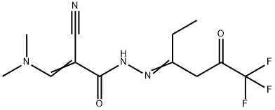 (E)-2-CYANO-3-(DIMETHYLAMINO)-N'-[(E)-1-ETHYL-4,4,4-TRIFLUORO-3-OXOBUTYLIDENE]-2-PROPENOHYDRAZIDE Struktur